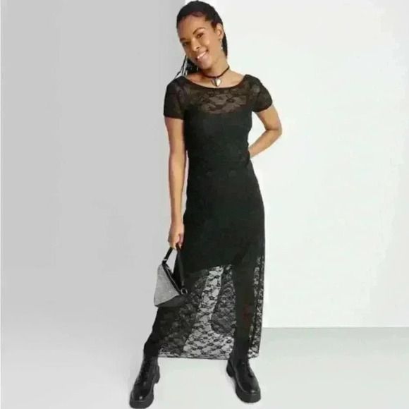 NWT Women's Short Sleeve Maxi Dress Wild Fable Off Black Lace Size Small - Picture 1 of 10